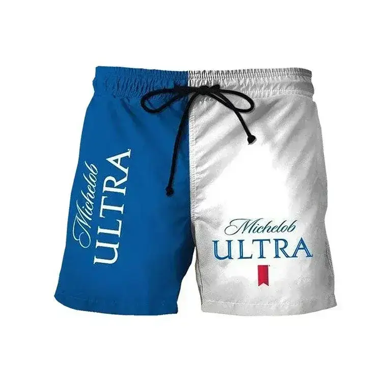 Michelob Ultra Inspired Swim Trunks – Beer Lover Summer Beach Shorts, Funny Pool Party Board Shorts for Men, Lightweight Quick Dry Vacation Swimwear