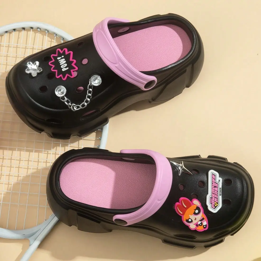 Miniso Powerpuff Girls Platform Slides, Trendy Casual Open Toed Slippers for Women with Thick Platform Lift, Comfortable for Summer, Slippers Shoes, Toe Open Slippers, Back To School
