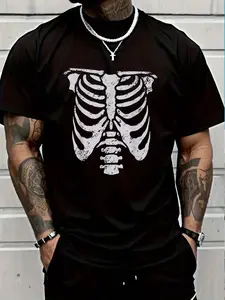 100% Cotton Skeleton Rib Cage Easy Halloween Costume Ribcage Skull T-Shirt Women's Men's Graphic Tee Crew Neck summer vacation Tops