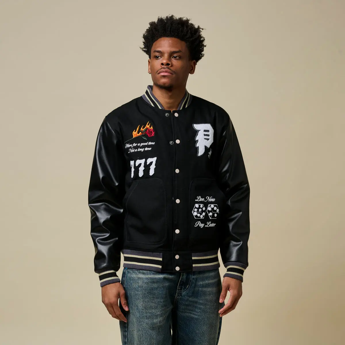 Primitive Skateboarding Men's Bomber Jacket Blackjack Rhinestone