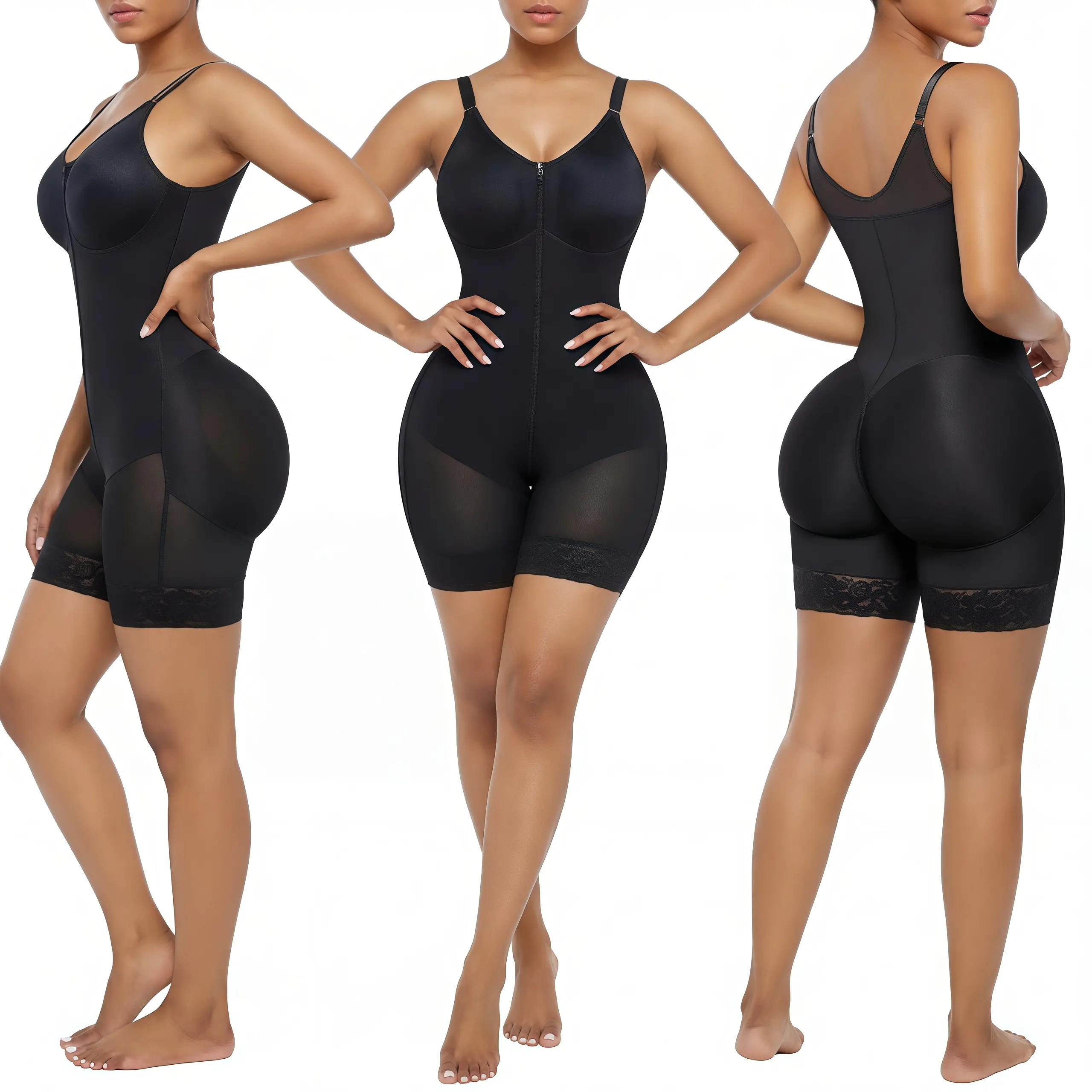 Women's Colombian Fajas Shapewear Corset with Colombiana Fabric - High Waist Waist Cincher, Tummy Control, Contoured Body Shaping, Detachable Straps, Zipper Crotch