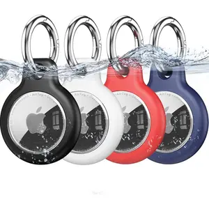 4 Pack IPX8 Waterproof Airtag Holder for Apple AirTags with Air Tag Keychain,Silicone GPS Cover+TPU Clear Waterproof Cover Air-Tag Item Finders Case for Pets,Kids,Luggages-Black/White/Red/Blue