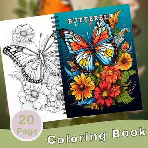 Adult Coloring Book, Spring Flower Butterfly Theme, Stress Relief Art Spiral Coloring Book, Doodle Books, 21x28cm, 20 Pages, Perfect Gift for Holidays