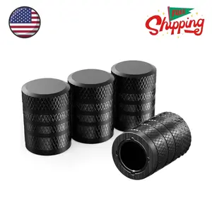 4-Piece Black Anodized Aluminum-Plastic Composite Tire Valve Stem Caps Black