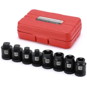 8 count 1/2-inch Drive Pipe Plug Socket Set, SAE, CR-MO, Tapered Male Square Drive, Chamfered Female Square Drive