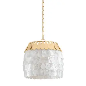 Coralie Pendant Light With Vintage Gold Leaf Frame And Capiz Shells - Elegant Home Decor