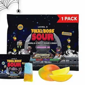 Final Boss Sour Fun Dip, Blue Raspberry, 1 Pack, Level 3, Extreme Super Sour Powder with Real Candy Tasting Dried Mangoes, All Natural 80s & 90s Party Candy, Snack for Kids, Teens, Adults & On the Go