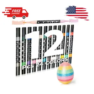 12 Pack 24 Colors Dual Tip Brush Glitter Marker for Art Crafts DIY