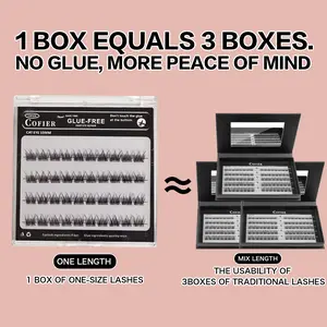 Cofier Self-Adhesive Lash Kit – 40 Cluster Lashes in 10/12/14mm, Uniform-Length, No Glue, No Tools, Lightweight & Beginner-Friendly