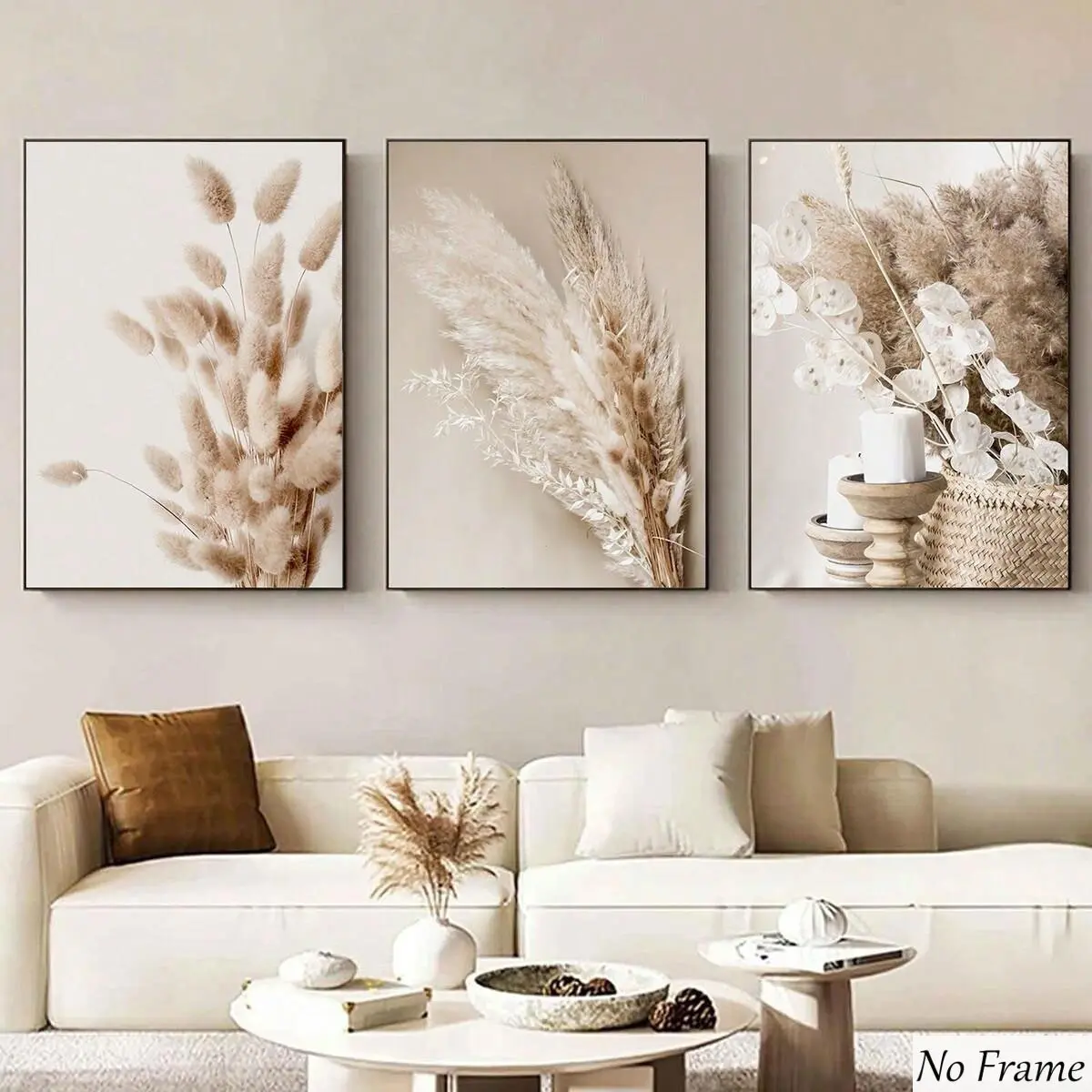 3pcs Pampas Grass Bohemian Poster Canvas Print, Leaf Reeds Wall Art, Nordic Home Decor, Plant Posters, Universal Setting