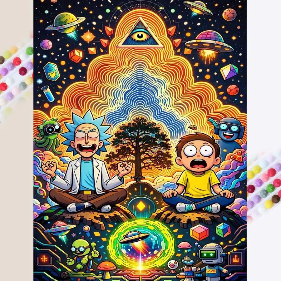 5D DIY Full Drill Round Diamond Painting - Diamond Painting Kit Alien Scene Mosaic Canvas DIY Wall Art, Home Wall Decoration