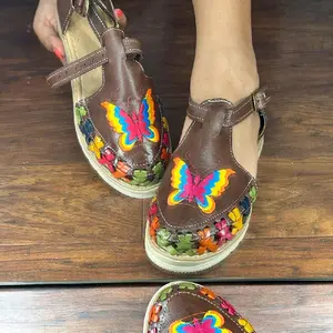 Huaraches- brown with colorful butterflies with buckle