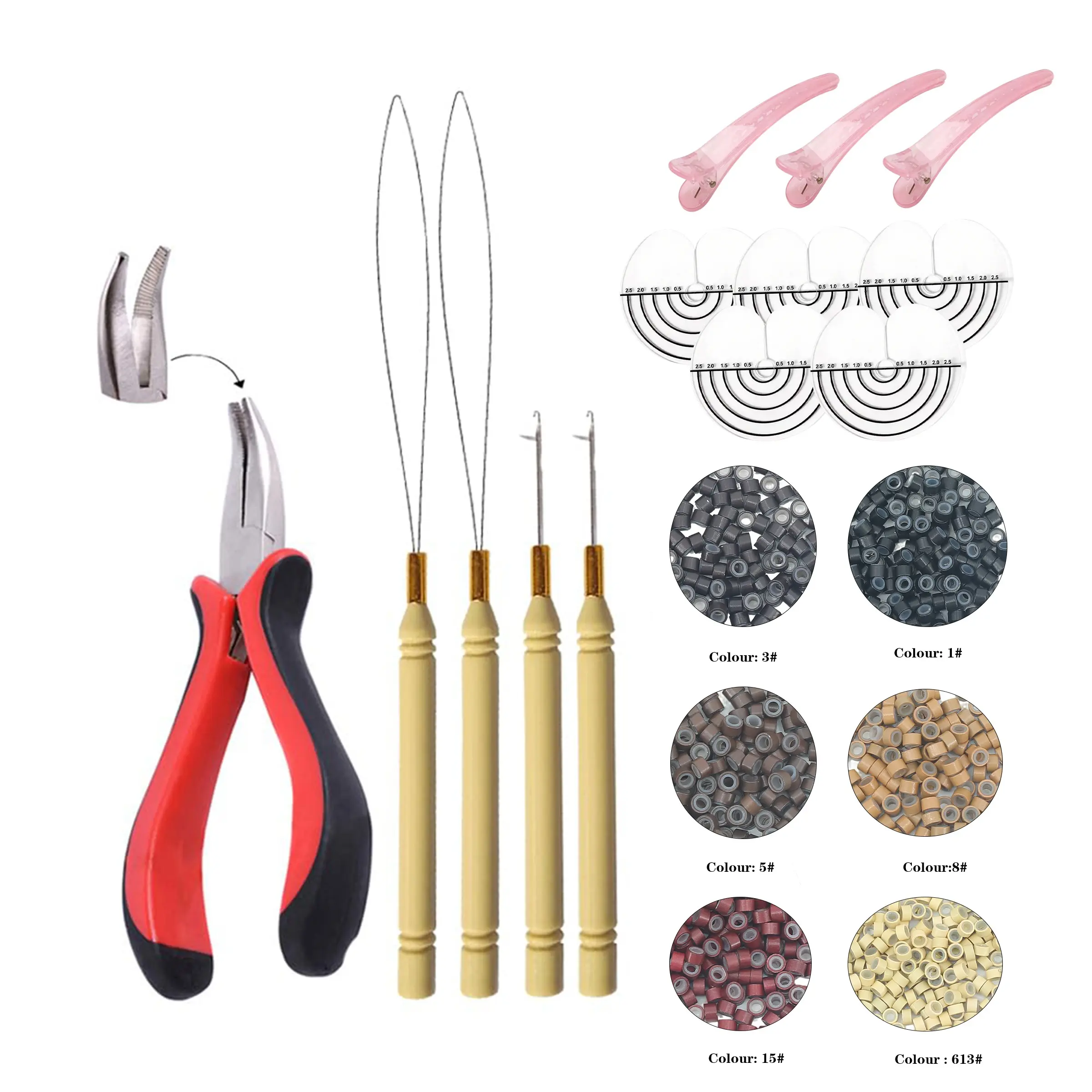 1200pcs Micro Silicone Rings Beads Hair Extensions Kit, I-Tip Hair Pliers, Micro Pulling Hook, Needle Loop Threader, 1000pcs Micro Silicone Links, Hair Volume Tool, Styling Tool Set, Hair Styling Tools