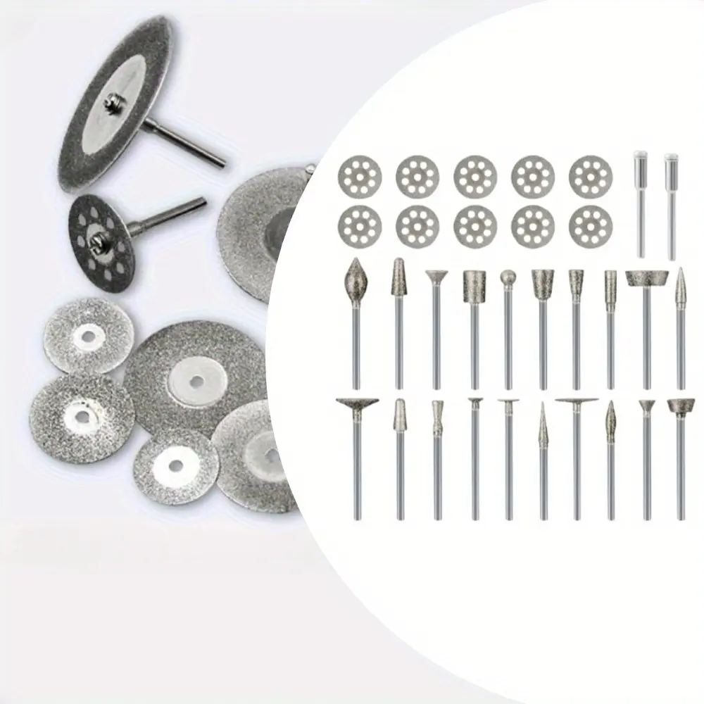 32pc Diamond Burr & Drill Bits Set for Dremel, 1/8” Rotary Tool - Grinding, Cutting Wheel for Stone, Glass Tile, Masonry - Die Grinder Carving Cutter, Metal Engraver Kit for Jewelry Rock Etching, Diamond Drill Bits, Abrasive