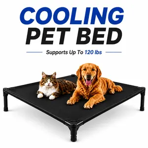 Summer Cooling Raised Dog Bed with Breathable Teslin Mesh, Elevated Dog Cot for Large Medium Dogs, EcoJoy Pets Indoor Outdoor Durable Pet Bed
