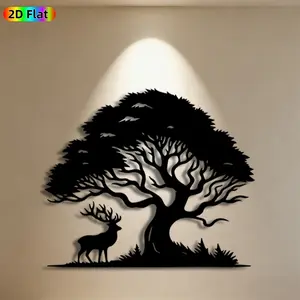 1pc Deer & Tree Metal Wall Art, Natural Deer & Tree Statue Mural, Ideal Gift for New Year, Easter, Nature Decor Enthusiasts, Weather-Resistant Metal Wall Decor Wall Sculptures, Perfect for Outdoor Fence & Indoor Wall Nature Enthusiasts