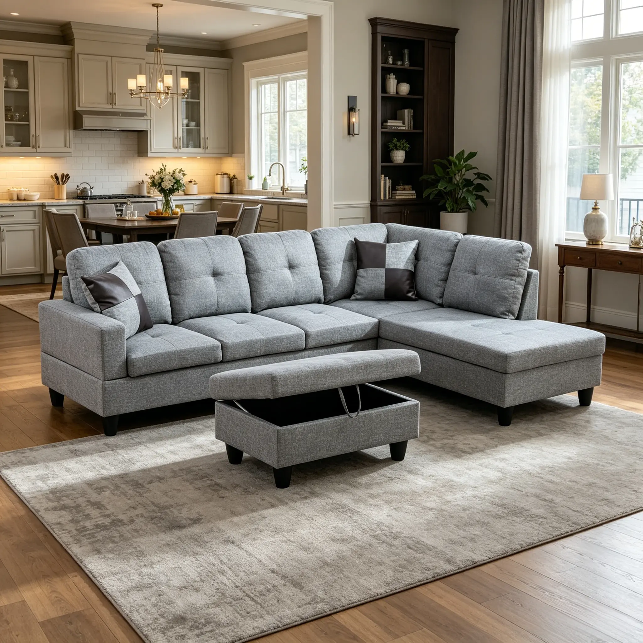 Classic Grey Linen 3-Piece Modular Living Sofa Set - Sturdy, Eco-Friendly Upholstery, Stable Load-Bearing Structure, All-Seasons Use, Fixed Arms, Comfy Couch for Apartments, Family Houses, Assembly Required, Modular Set