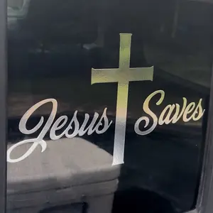 Jesus Saves Decal with Cross Design - Simple Christian Message Sticker