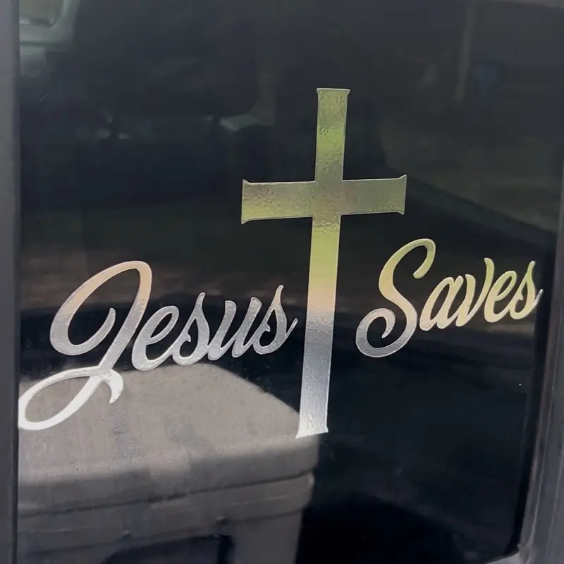 Jesus Saves Decal with Cross Design - Simple Christian Message Sticker