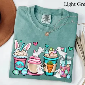 Comfort Colors Some Bunny Needs Coffee Shirt, Funny Easter Coffee Cups T-Shirt, Cute Easter Mama Gift for Women Top