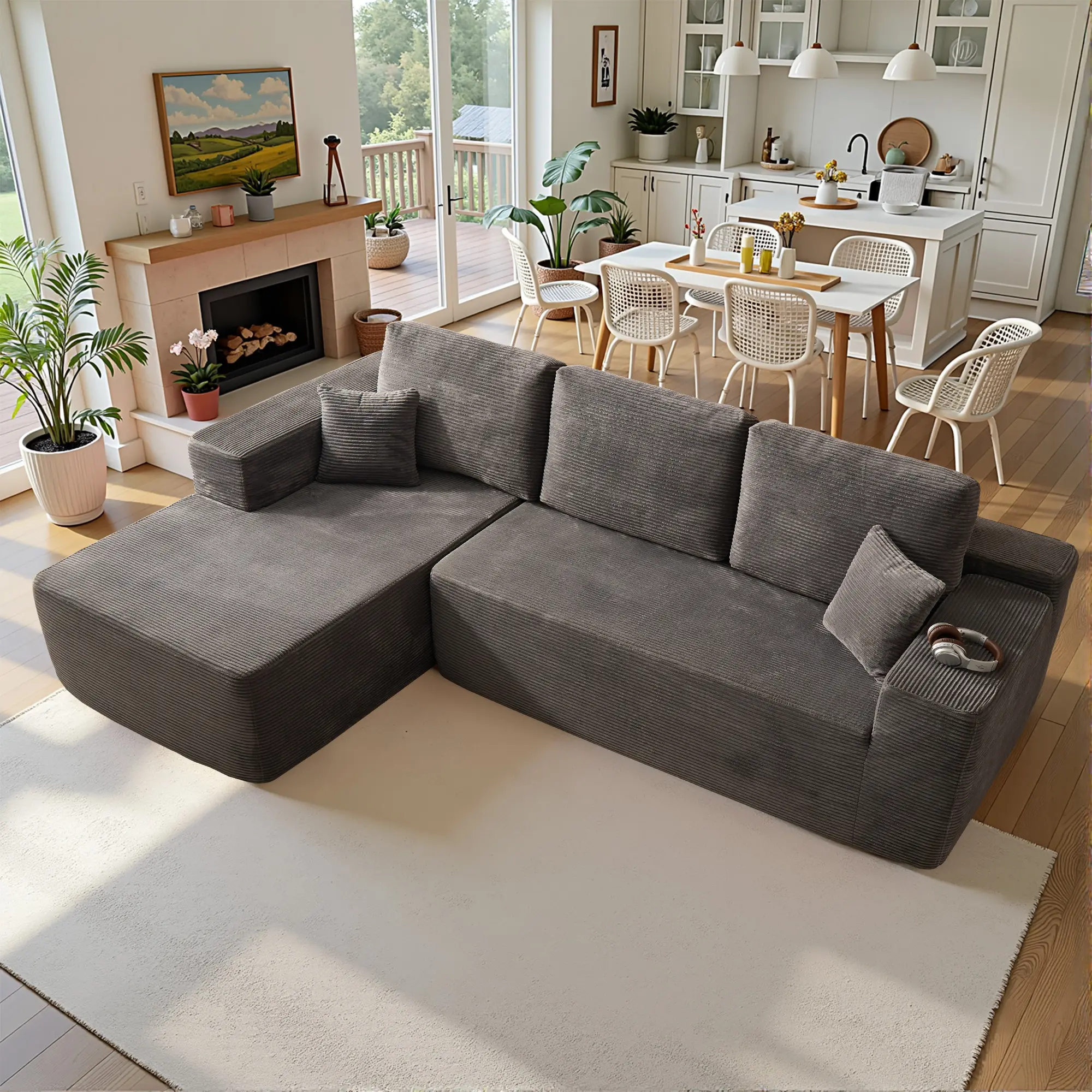 Light Grey Corduroy Left Chaise