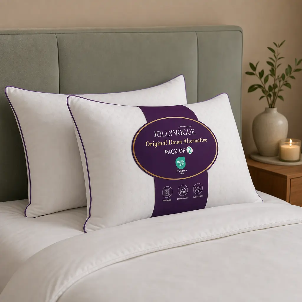 JOLLYVOGUE  Queen Size Pillows for Sleeping, Soft Supportive Bed Pillows with Super Soft Down Alternative Fill, Luxury Fluffy Hotel Quality for Side, Back, and Stomach Sleepers