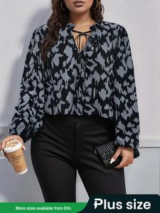 plus size chic leopard print shirt collar blouse, elegant long sleeve top for spring & fall, women's plus size clothing