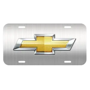 Chevrolet Gold Bowtie Decorative License Plate - Brushed Aluminum Metal Car Tag Wall Sign 12x6 Pre-Drilled	