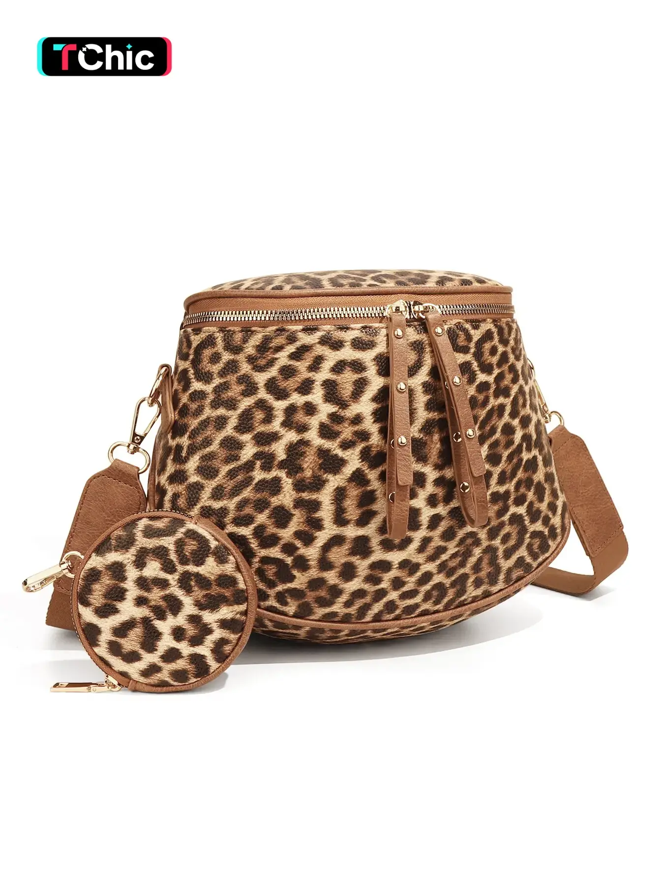 Leopard Large Crossbody Bags for Women, Animal Purse, PU Leather Bum Bag with Coin Purse, Stylish Checkered Sling Purse with Adjustable Strap, Lightweight Commuting Shoulder Bag Fanny Packs for Mothers Travel Gifts