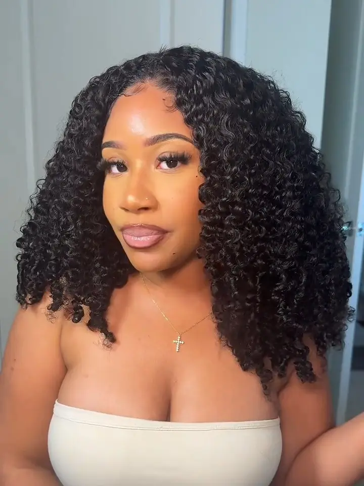 Arabella 3 In 1 Half Wig Burmese Curly/Afro Kinky Curly Wig 250% Density Real Hairline Invisible Drawstring Natural Black Endless Styles No Glue No Lace Install