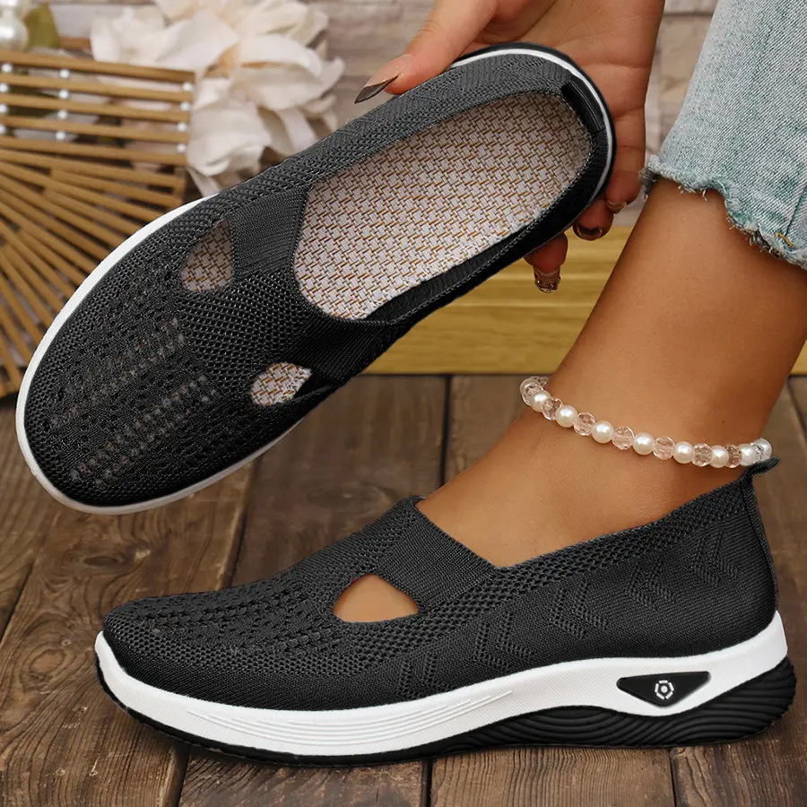 OFIREND Women's Mary Jane Walking Shoes, Breathable Knit Slip-On Wedge Loafers, Lightweight Non-Slip Cushioned Footwear for Seniors