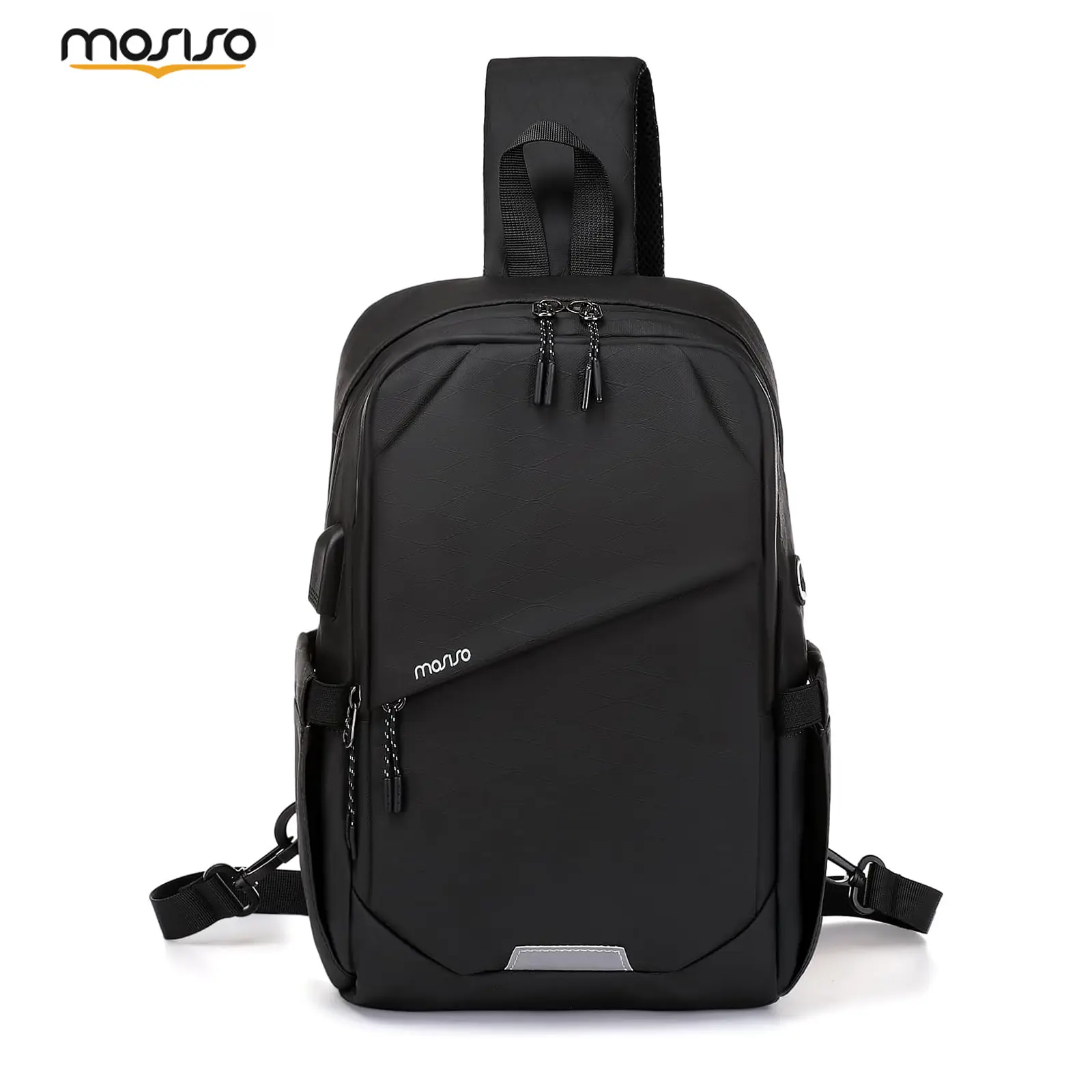 MOSISO Sling Backpack with USB Port, Waterproof Polyester Crossbody Daypack for Adults, Adjustable Shoulder Strap for Travel & Hiking, Office, All Seasons, Portable, Running, Sling Bag