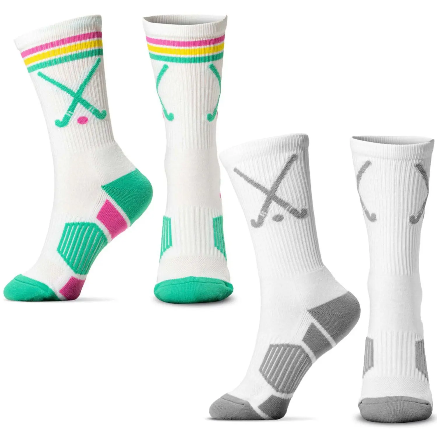 Sticks Pattern Field Hockey Sock Set, Woven Mid-Calf Athletic Socks with Moisture-Wicking Fabric & Cushioned Arch Support, Sports Socks