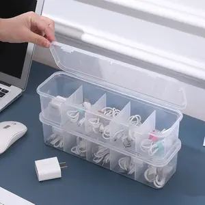 Transparent Five-Compartment Storage Box, Data Cable Organizer, Desktop Office Supplies Holder, Makeup Brush Tool Case, Portable Divided Box, Clear Organizer, Office Supply Organizer
