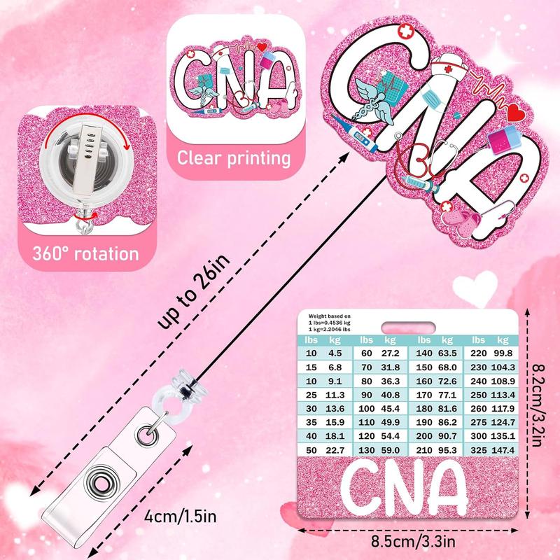 CNA Badge Reel with Badge Buddy -  Pink Certified  Assistant Badge Reel and CNA Badge Buddy Retractable ID Clip for   Gifts Work Accessories Essentials Conversion Charts
