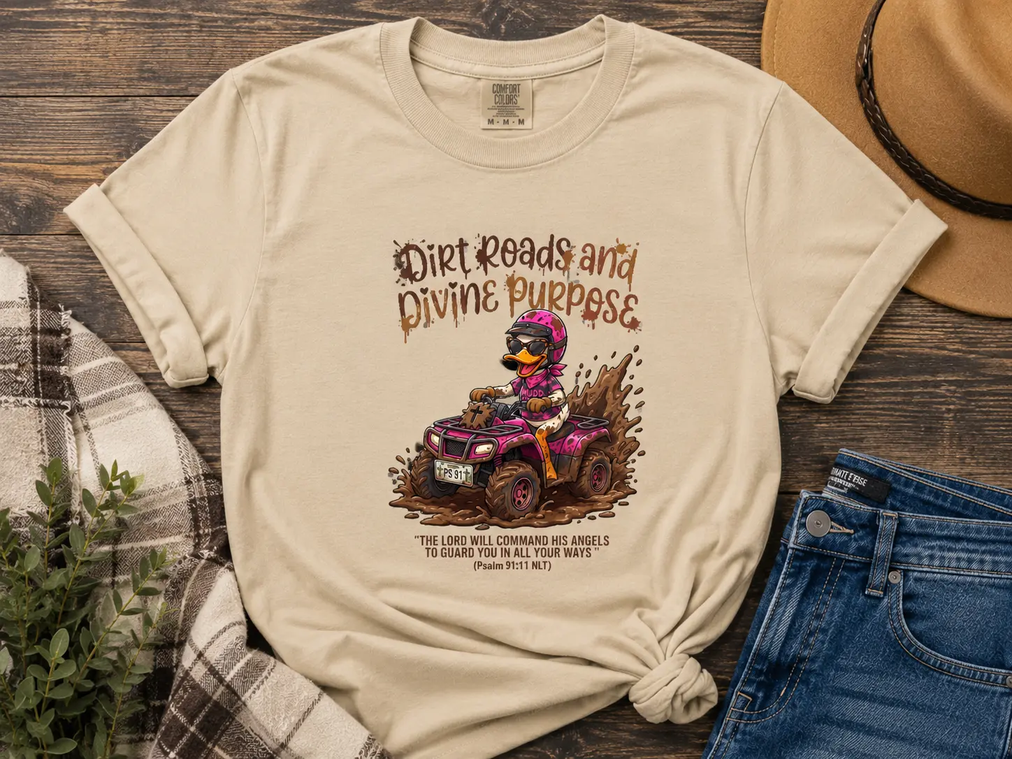 Dirt Roads and Divine Purpose T-Shirt | ATV Mud Rider Faith Graphic