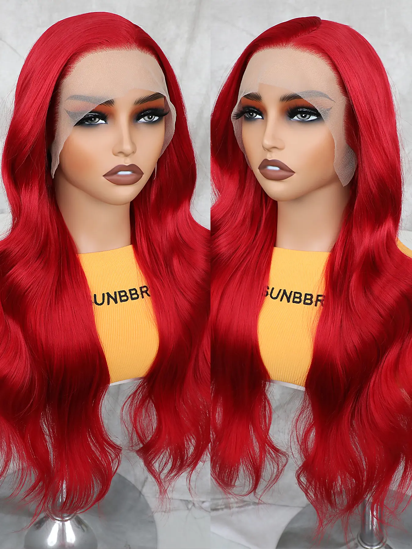 13x4 Red Lace Front Wig, Long Body Wave Synthetic Hair, Glueless Heat-Resistant Fiber with Pre-Plucked Hairline, Adjustable Cap for Women for Party
