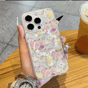 Spring-themed colorful floral magnetic phone case, supports wireless charging and features anti-drop protection and magnetic attachment. Compatible with iPhone 11/17 Pro Max and Samsung Galaxy S25 S24 S23 Ultra. A perfect gift for birthdays, Valentine's D