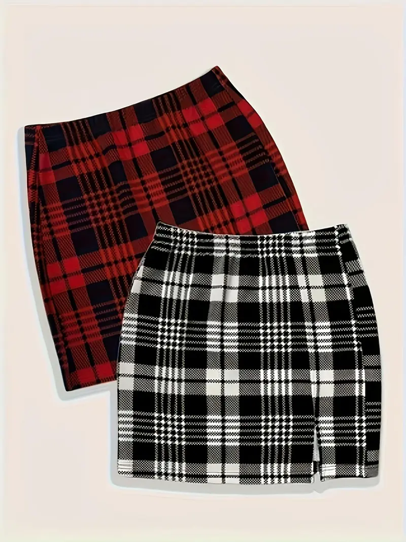 【Plus Size】 Plaid Print Skirt, Casual Fashionable Short Skirt for Daily Outdoor Wear, Women Plus Clothing for Spring Fall