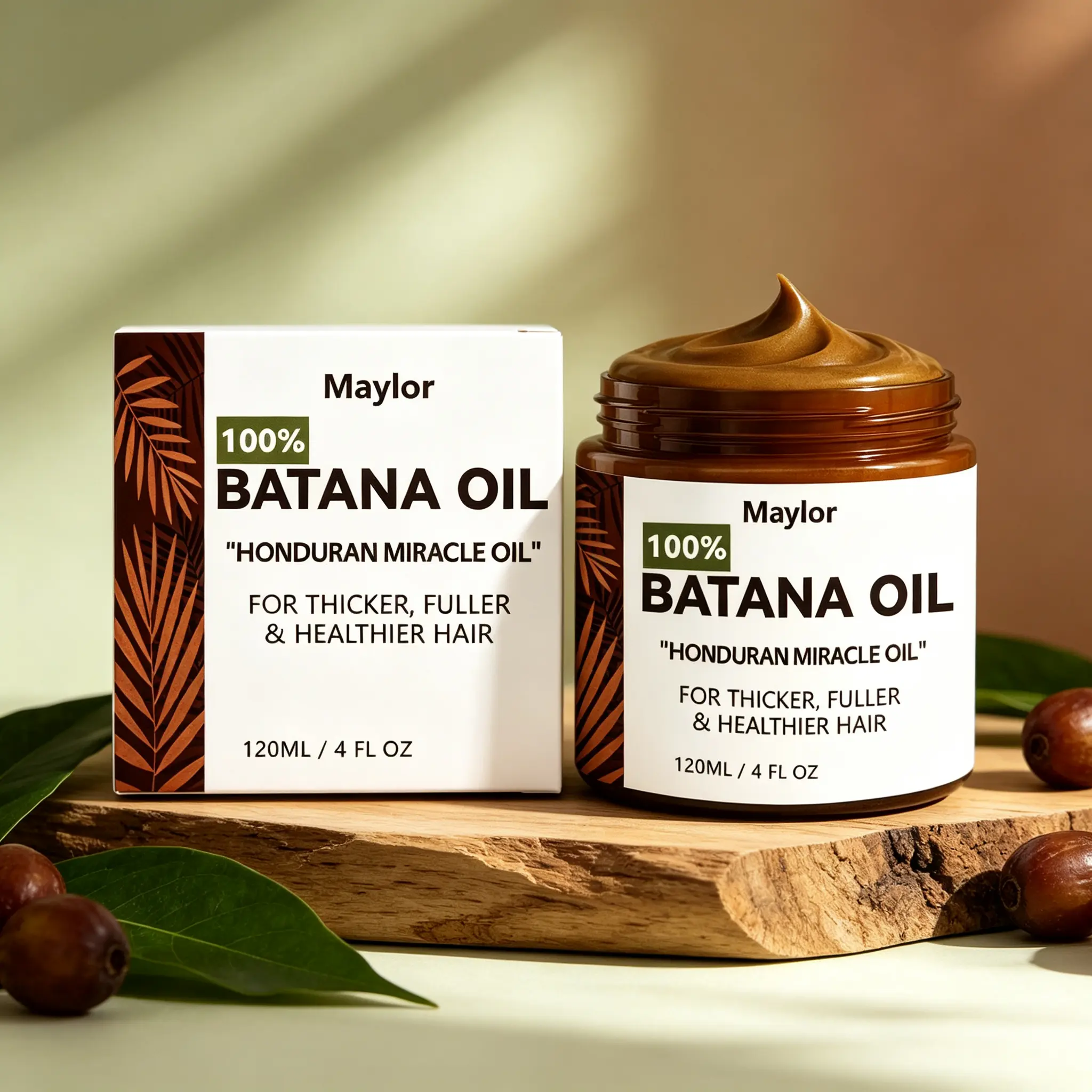 Maylor 100% Pure Batana Oil – Natural Honduran Hair Care, Helps Moisturize & Strengthen Dry, Damaged Hair 120ml/4FLOZ