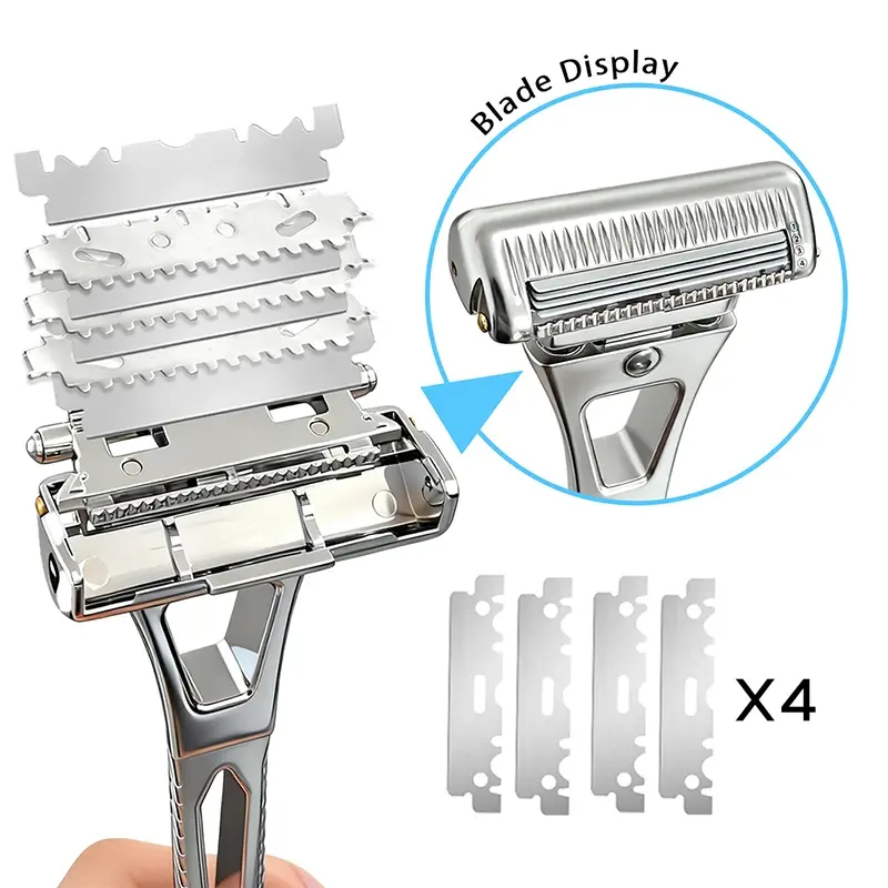 SHAVCOOO 4-Layer Half-Blade DE Safety Razor Kit Set - Antibacterial, Smooth, Magnetic, Precision Shave, Eco-Friendly Luxury Gift with Razor Blades, Kit Set Razors, Razor Blades Razors