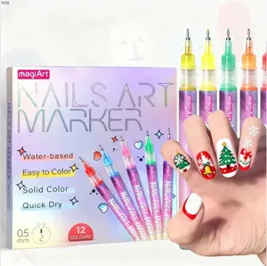 12 Color Nail Art Pens Set Non-Toxic Quick-Drying Acrylic Painting Pens 3D Dot Embroidery Fine Tip Anti-Smudge Long-Lasting Beginner-Friendly for Home Salon DIY Manicure Nail Care Cuticle Beauty