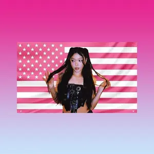Yoonchae Katseye Pink American Flag Tapestry –Wall Decor, Dorm Frat Room Banner Aesthetic