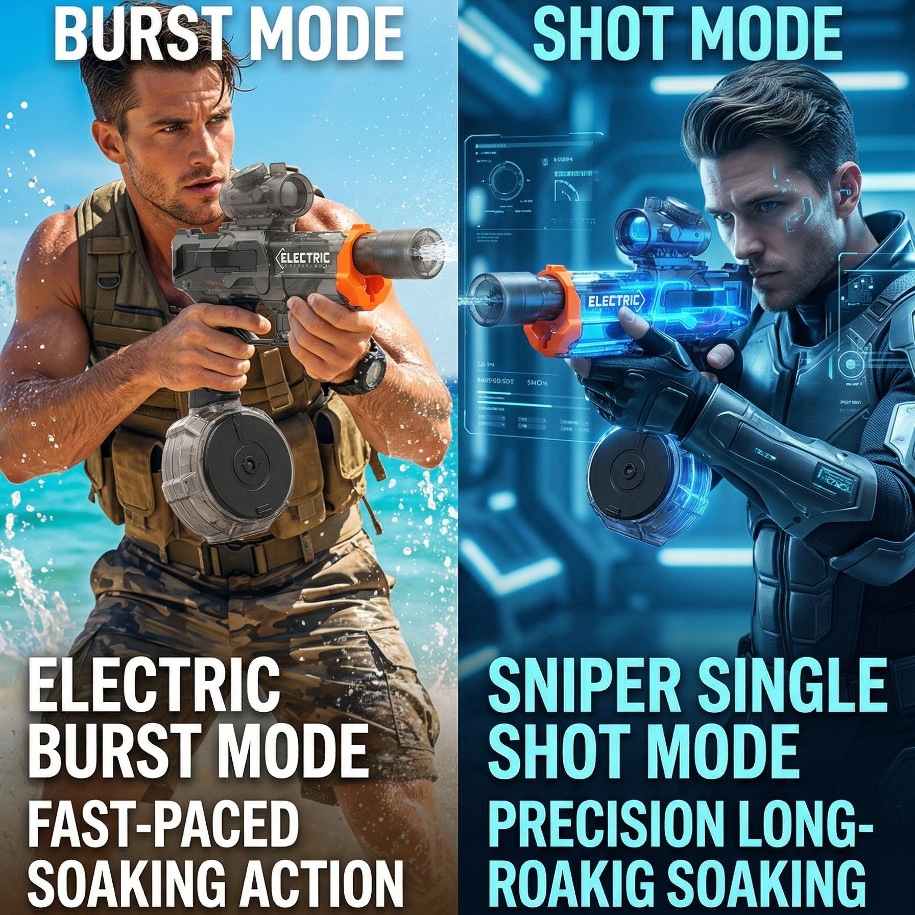 Big Transparent Automatic Electric Water Gun for Adults&Kid Squirt Guns High Powered Waterproof Classic Water Pistol  Soaker for Summer Manual Dual-Purpose Cool Light Water Gun LED Lighted rechargable light-up fun outdoor party summer water gun game