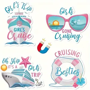 4-Piece Cruise Ship Magnetic Fridge Sticker Set - Durable Rubber, No Electricity Needed, Strong Magnetism, Waterproof, Easy to Apply & Remove - Ideal for Cruise Enthusiasts & Kitchen Decor, Home Decor, Refrigerator Magnets Set