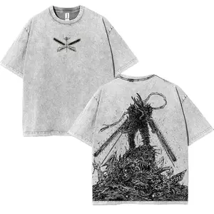 Chainsaw Man Denji pochita Devil Anime Washed T-shirt Double-Sided Print, Anime Manga Washed Shirt Top streetwear men's t shirts