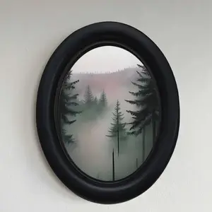 Vintage Moody Pine Tree Wall Art Frame Photo Frame - 6.8x8.7 Inch Oval Wall Decor with Wooden Framed Black Frame,Display Plaque,Perfect for Home & Office Holiday Decor, Countryside Style, Home Decor Accent | Natureinspired Design | Artistic Frame