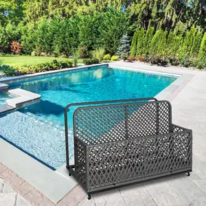 Poolside Float Storage, Outdoor Storage, PE Rattan Outdoor Pool Caddy With Rolling Wheels, Patio Deck Boxes, Storage Box, Pool, Beach-Sturdy,Grey