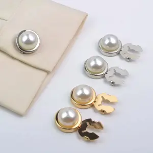Stylish metal round Shirt cuff button cover with rhinestone