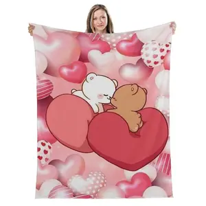 Cartoon Print Bubu Dudu Blanket Versatile for All Seasons Ideal for Couch Bed Picnic & Camping Perfect Christmas or Birthday ,Valentine's Day Gift